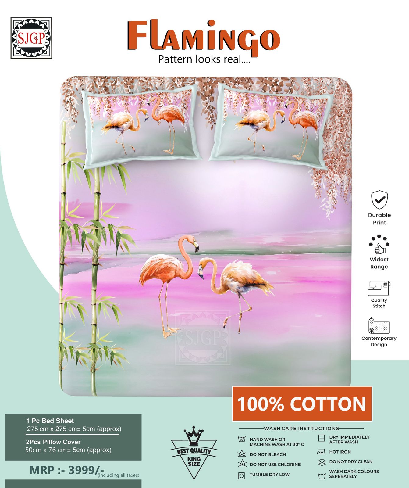 FLAMINGO Double Bed Bedsheet