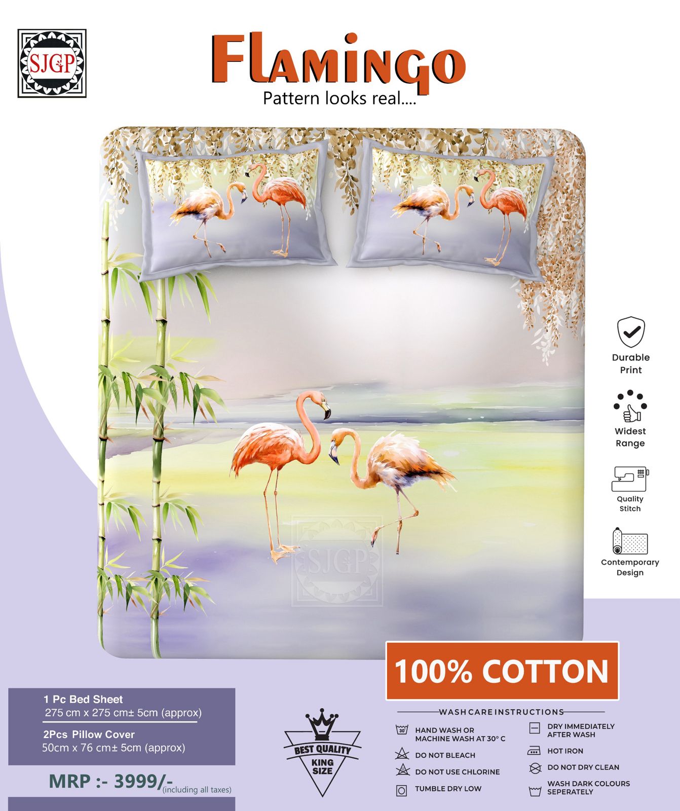 FLAMINGO Double Bed Bedsheet