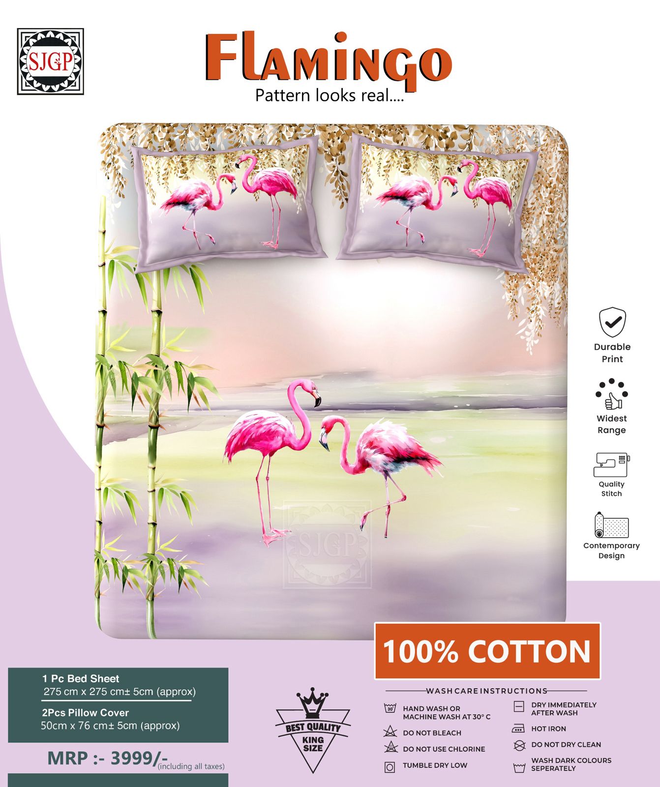 FLAMINGO Double Bed Bedsheet