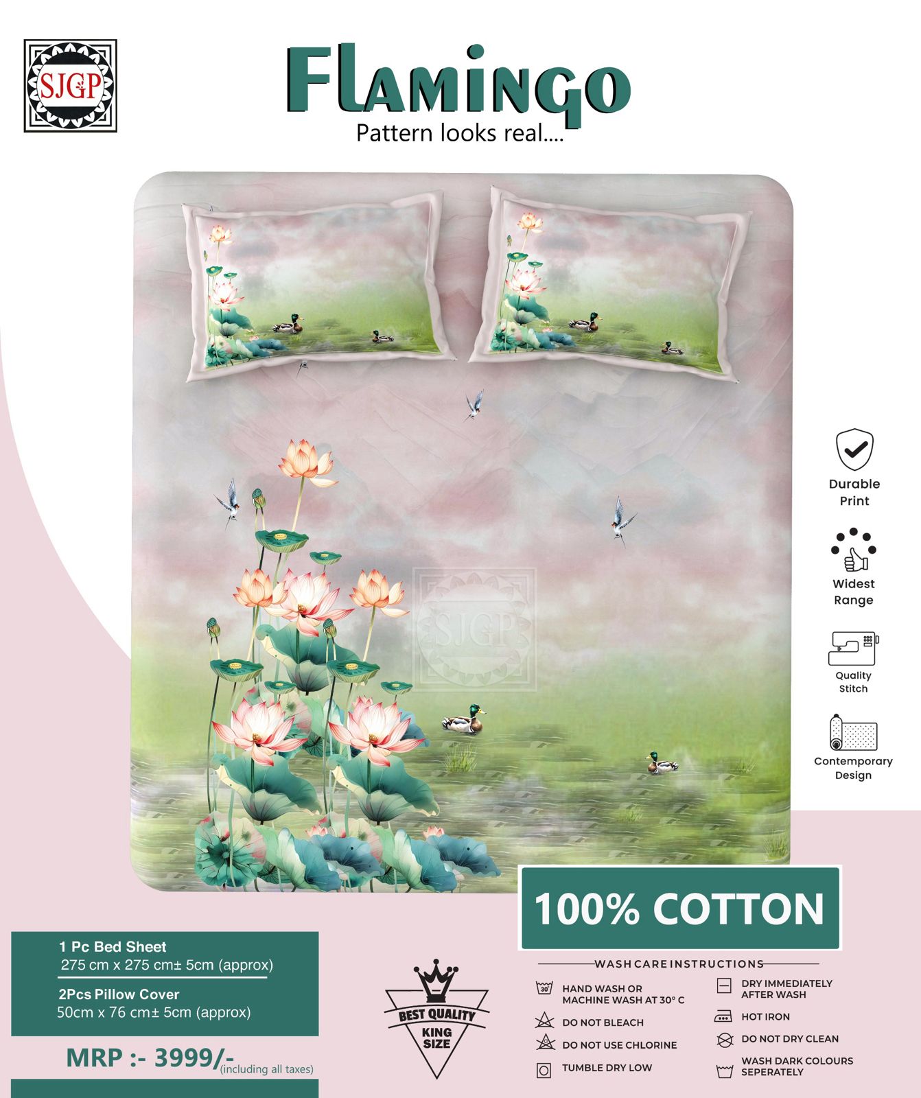 FLAMINGO Double Bed Bedsheet