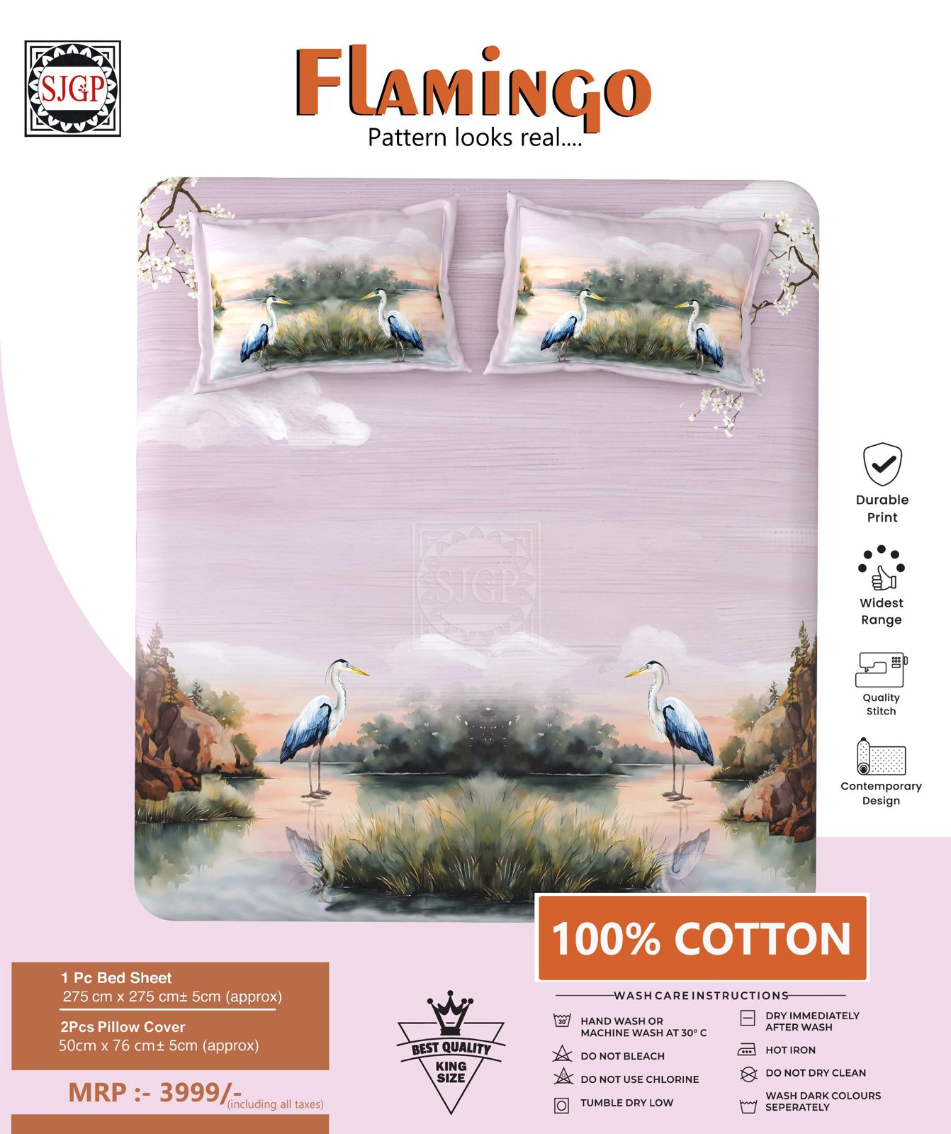FLAMINGO Double Bed Bedsheet