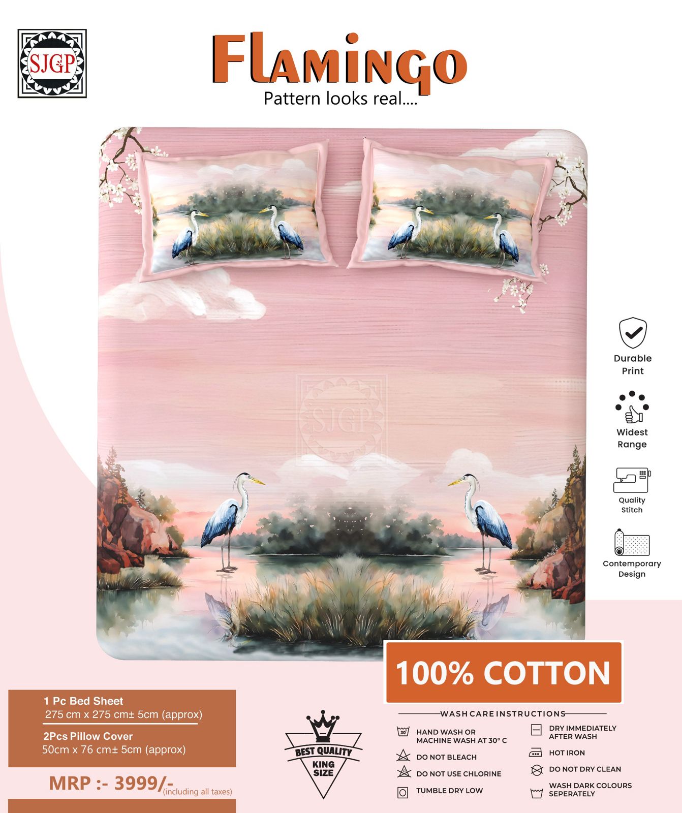 FLAMINGO Double Bed Bedsheet