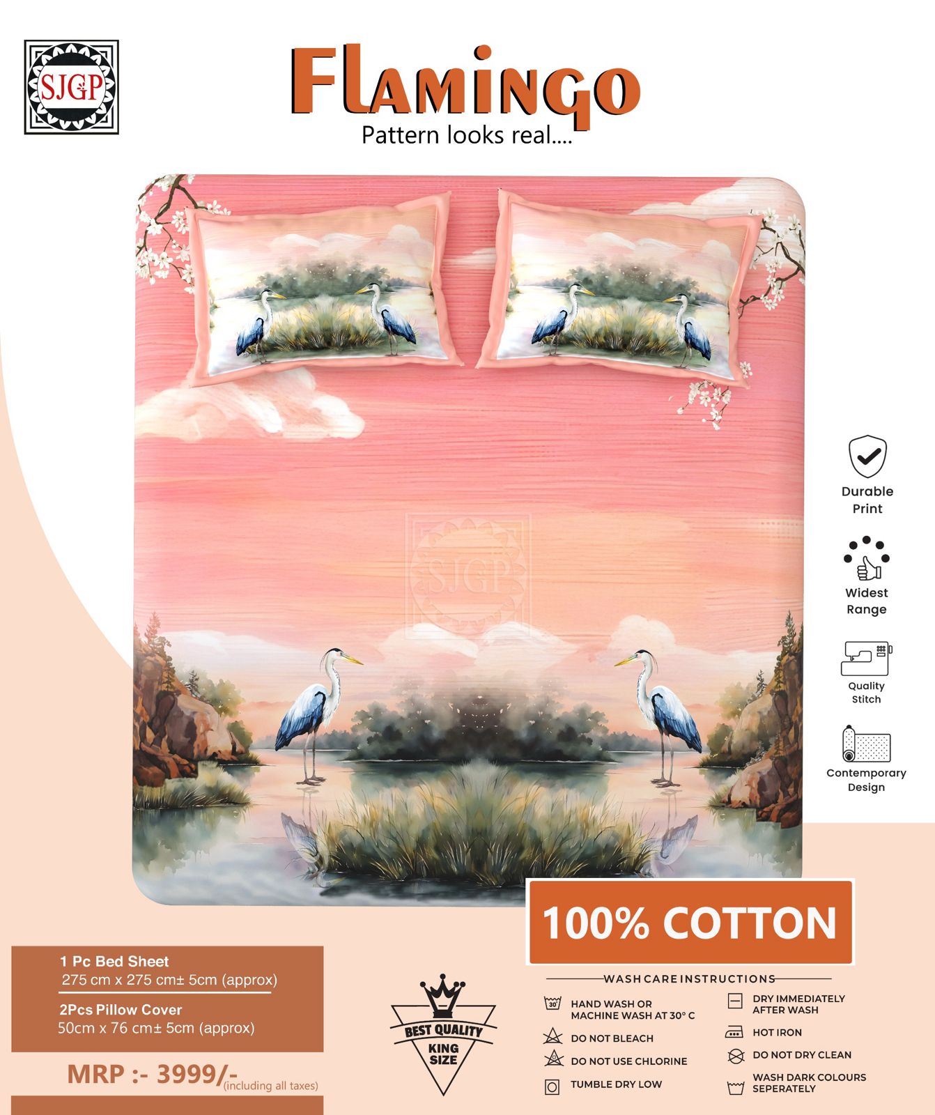 FLAMINGO Double Bed Bedsheet