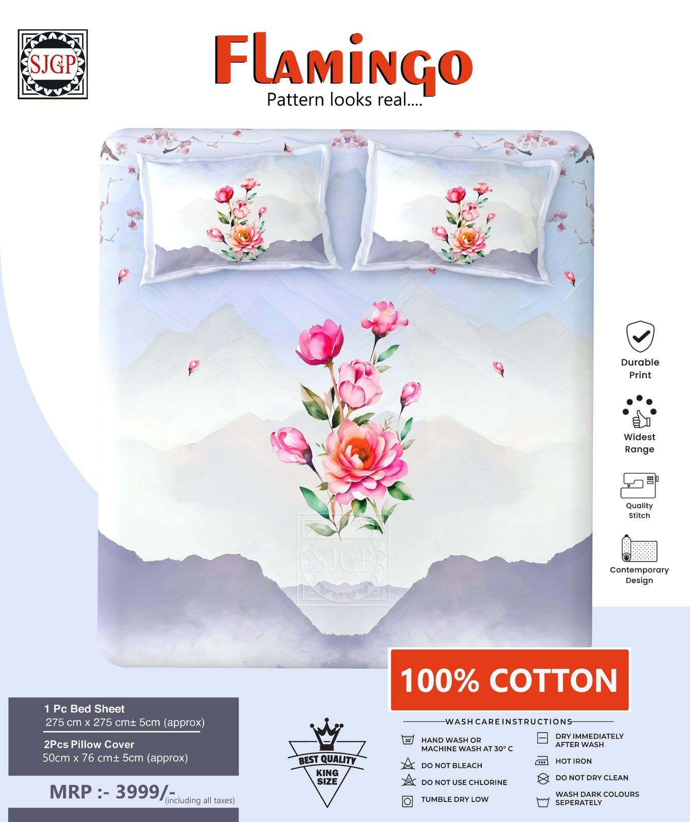 FLAMINGO Double Bed Bedsheet