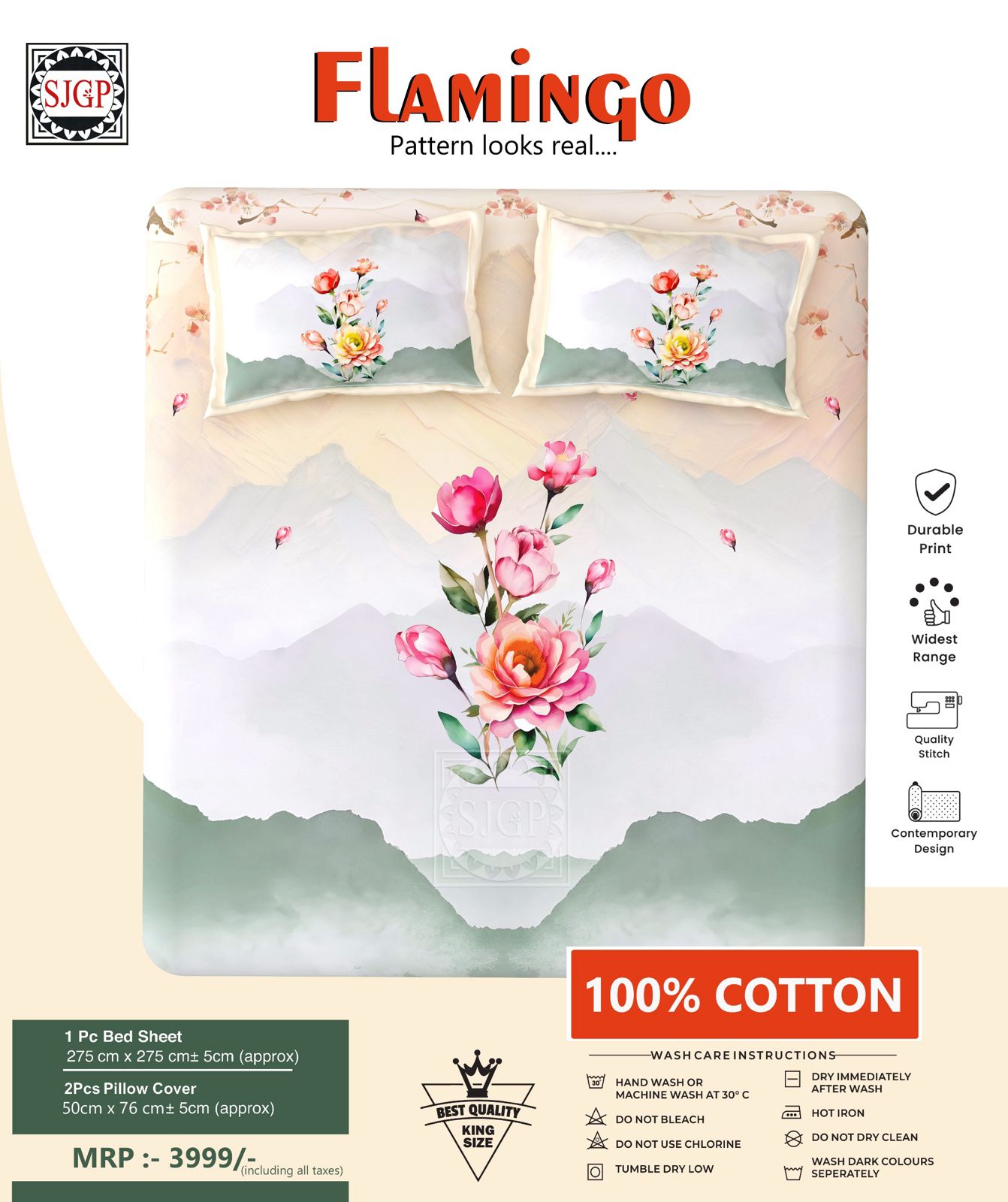 FLAMINGO Double Bed Bedsheet