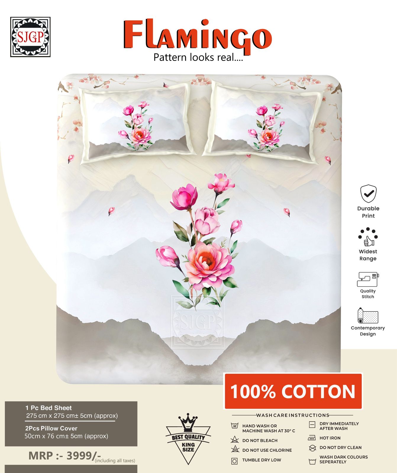 FLAMINGO Double Bed Bedsheet
