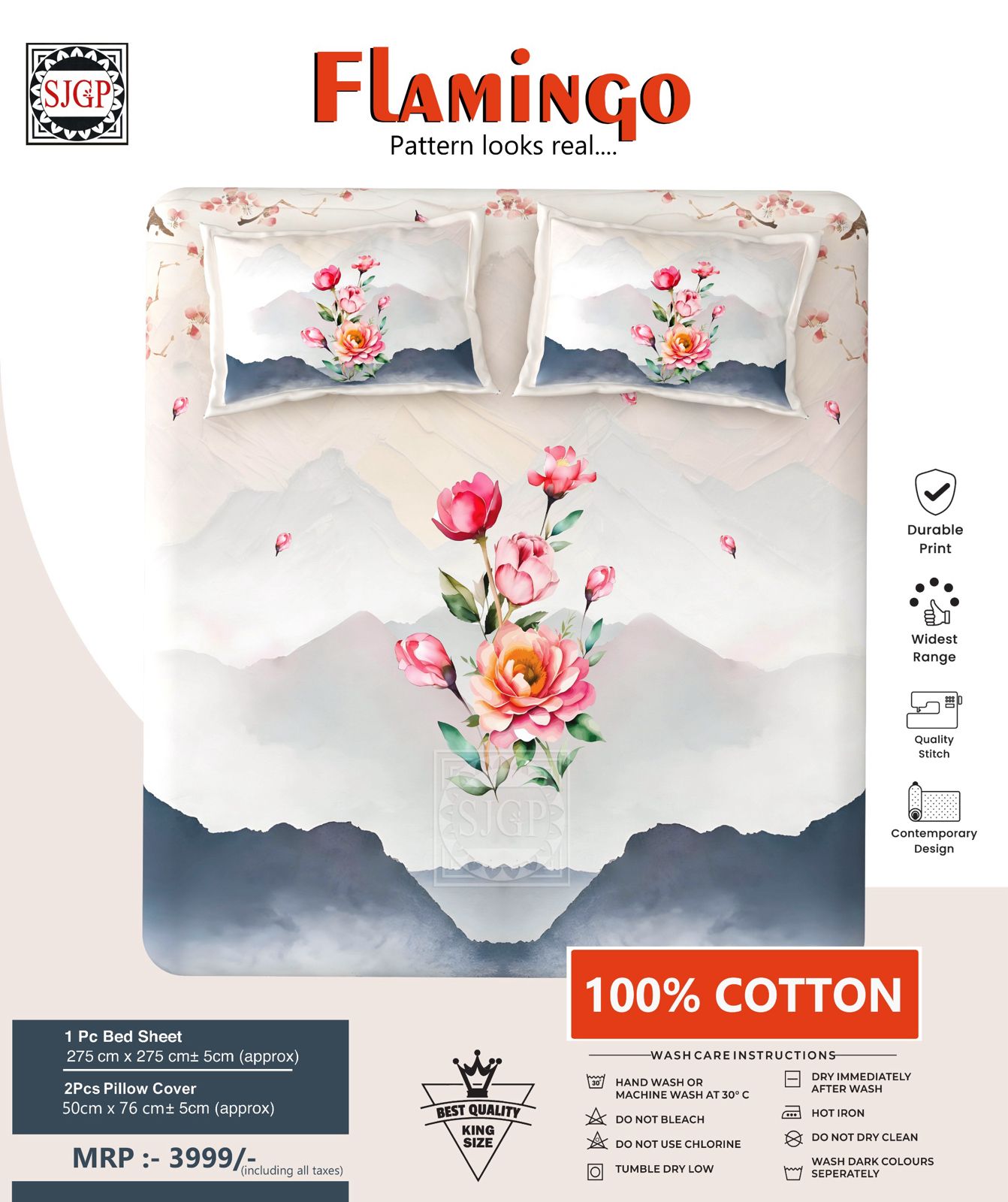 FLAMINGO Double Bed Bedsheet