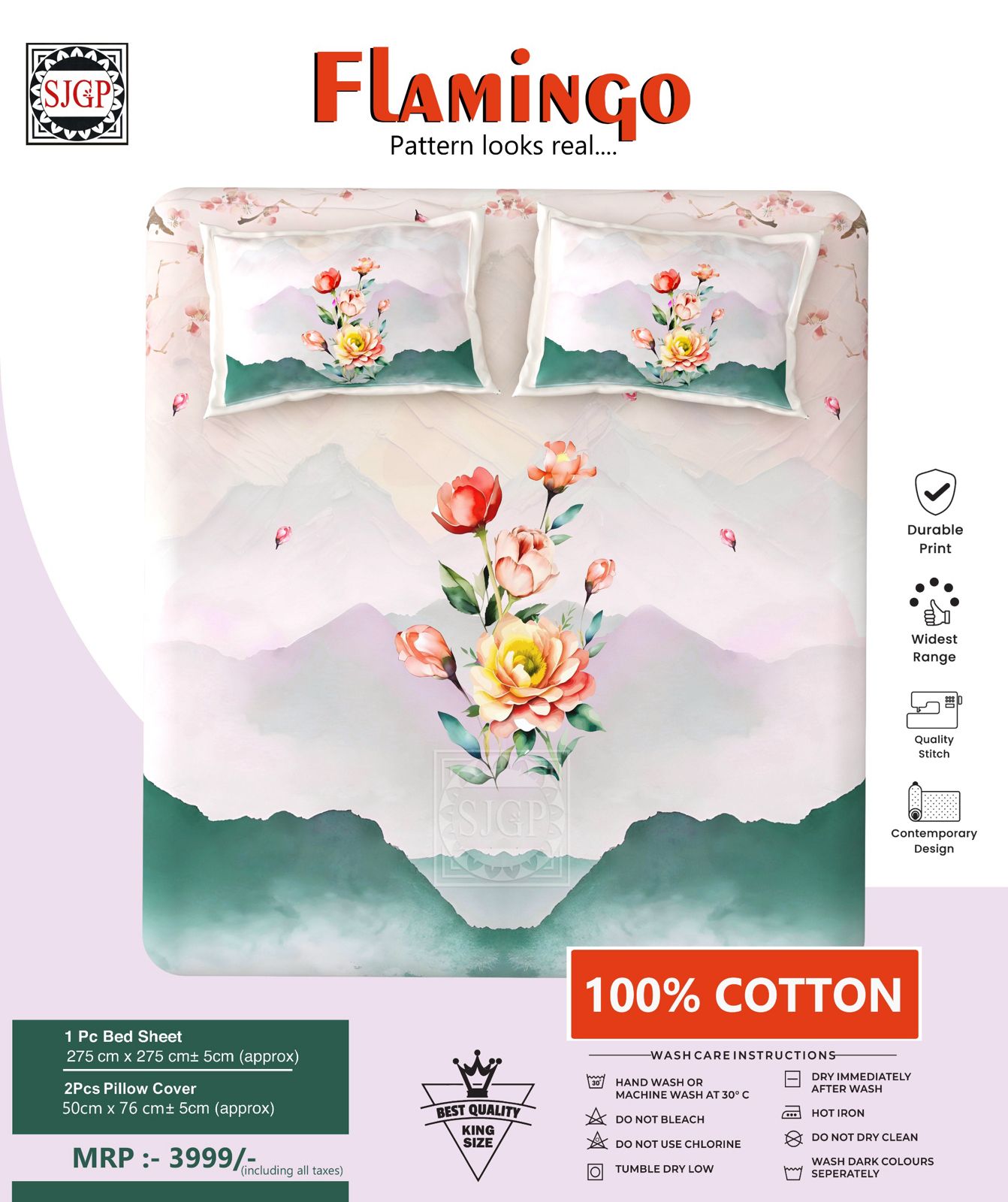 FLAMINGO Double Bed Bedsheet