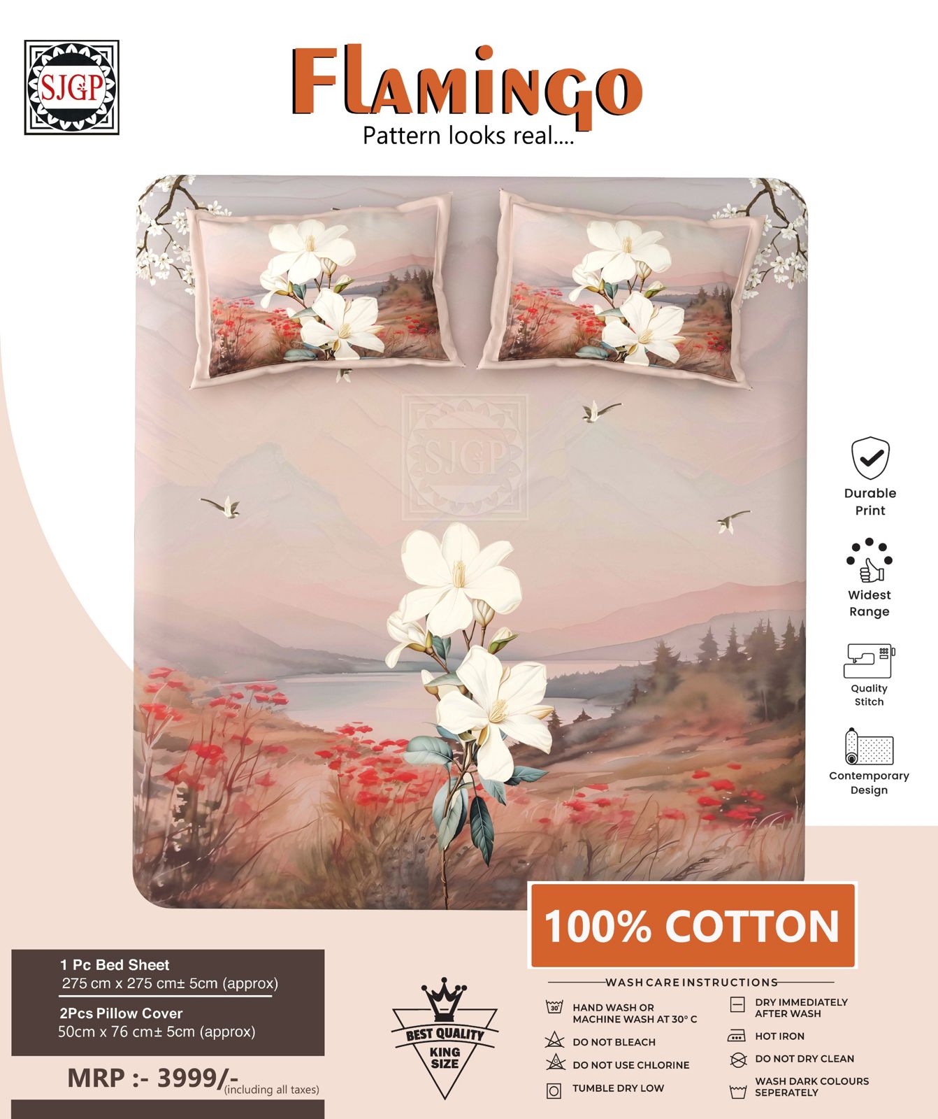 FLAMINGO Double Bed Bedsheet