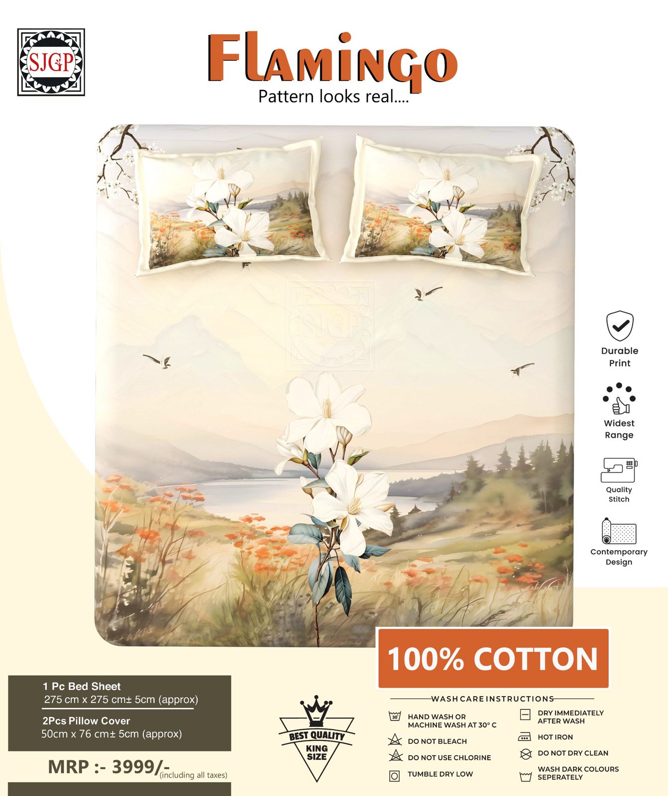 FLAMINGO Double Bed Bedsheet