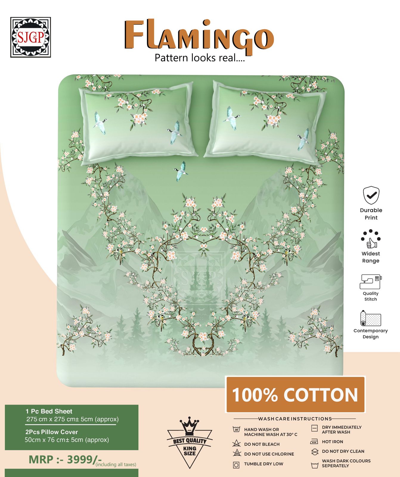 FLAMINGO Double Bed Bedsheet