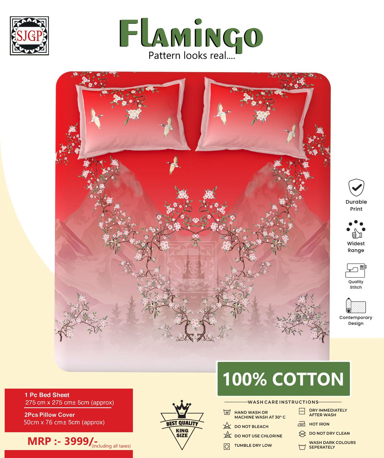 FLAMINGO Double Bed Bedsheet