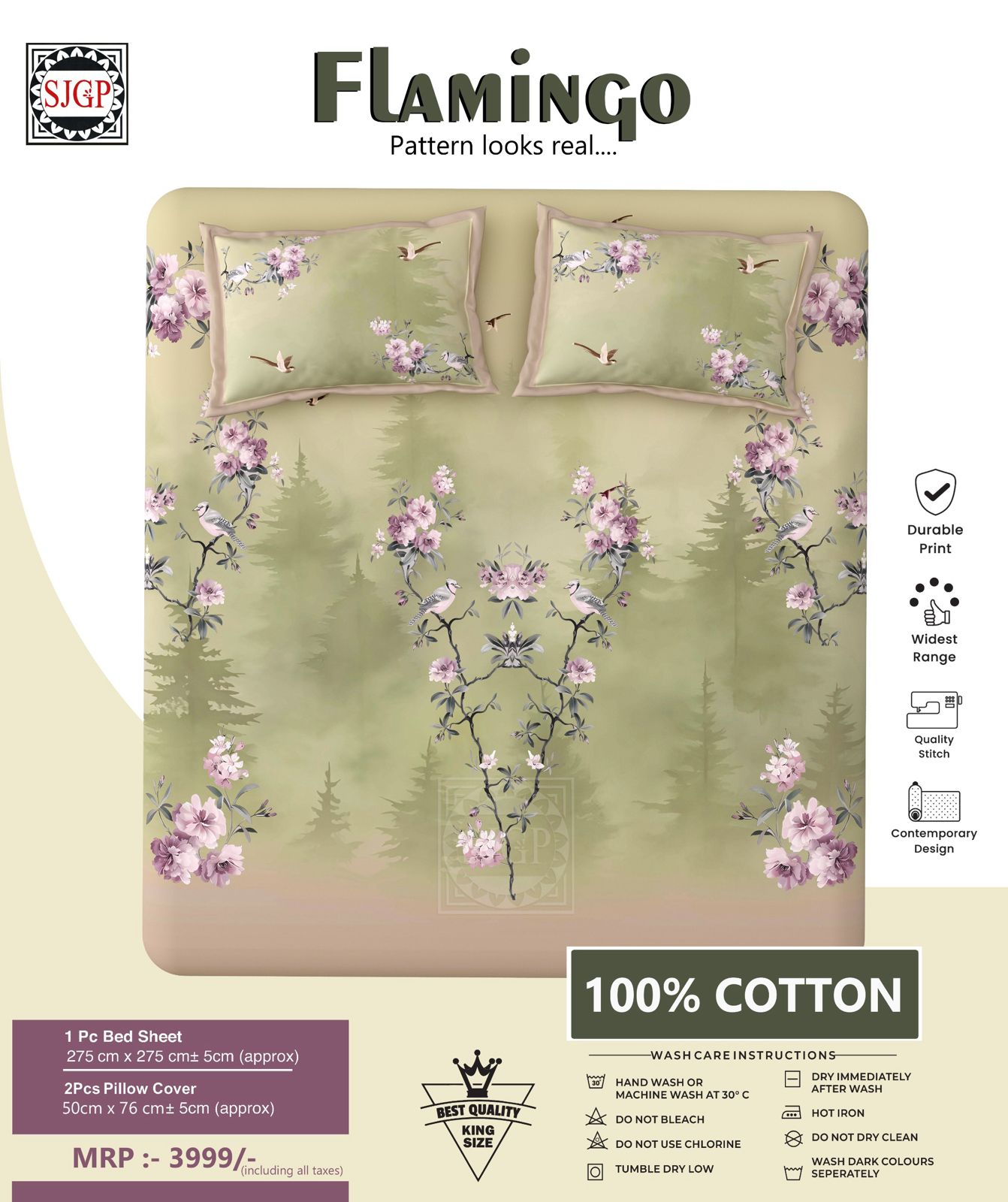 FLAMINGO Double Bed Bedsheet