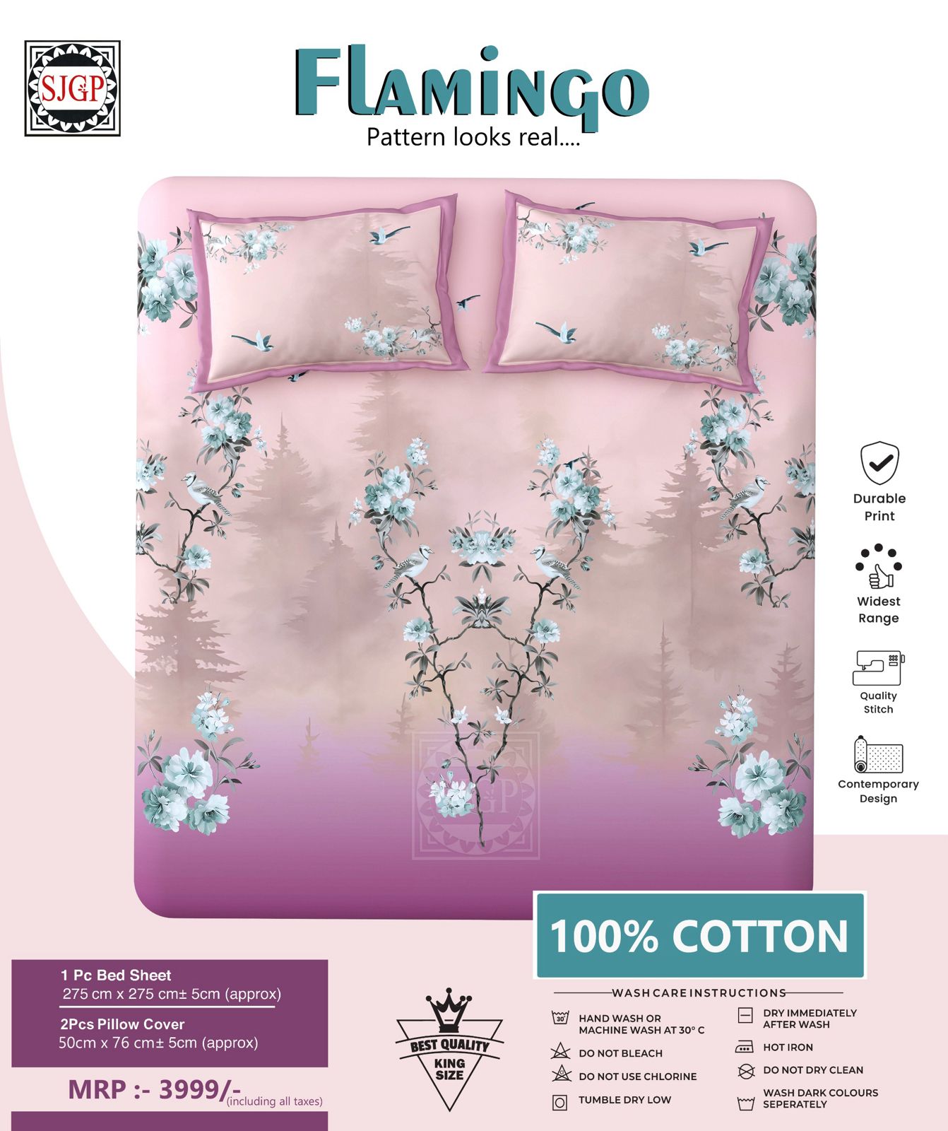 FLAMINGO Double Bed Bedsheet